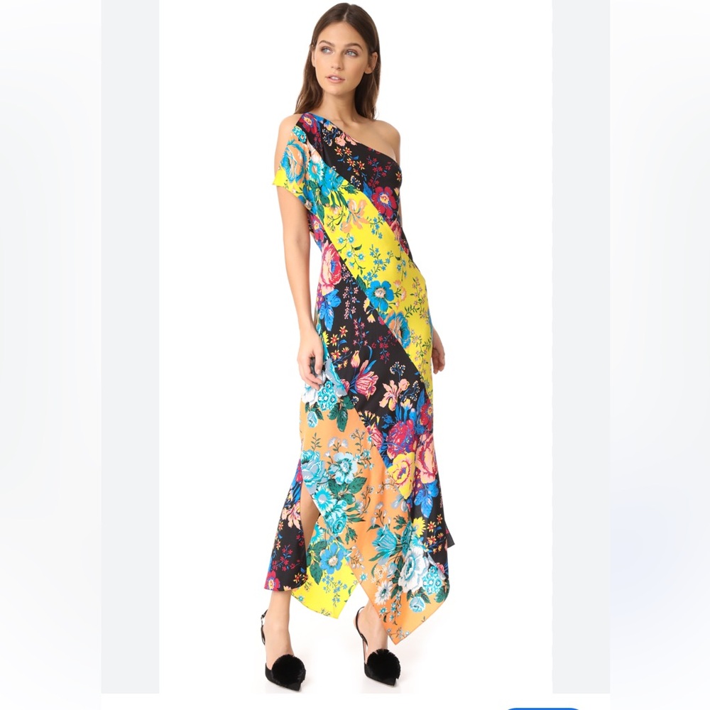 Diane Von Furstenberg Bournier Asymmetrical Floral Silk Maxi Dress Size: M